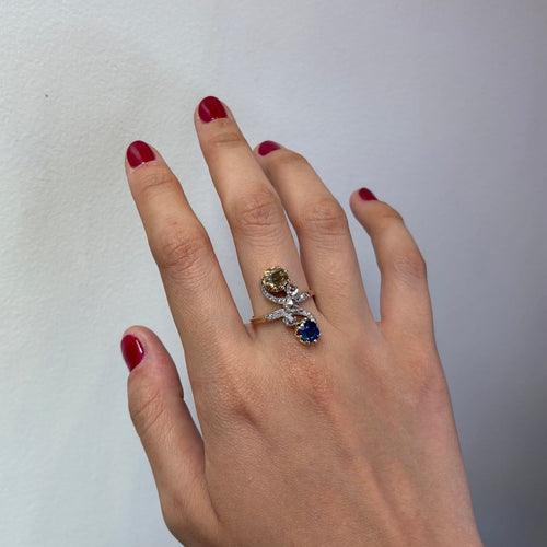 Bague 60 Bague Toi & Moi en or jaune, platine, saphir et diamants 58 Facettes 260034SP