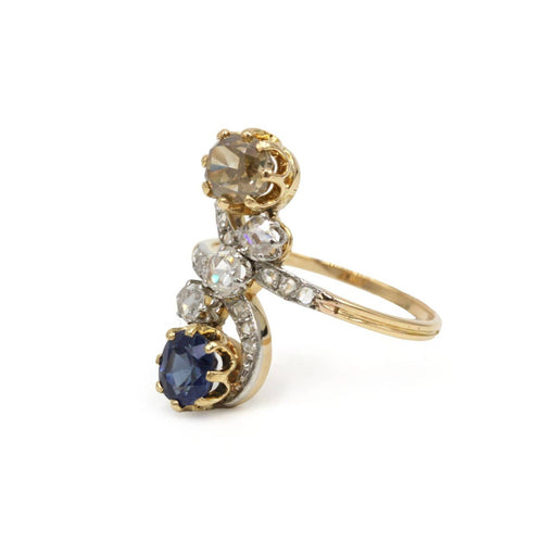 Bague 60 Bague Toi & Moi en or jaune, platine, saphir et diamants 58 Facettes 260034SP