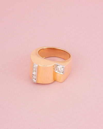 Bague 52 Tank - Bague en or jaune 18K, platine et diamants 58 Facettes 274
