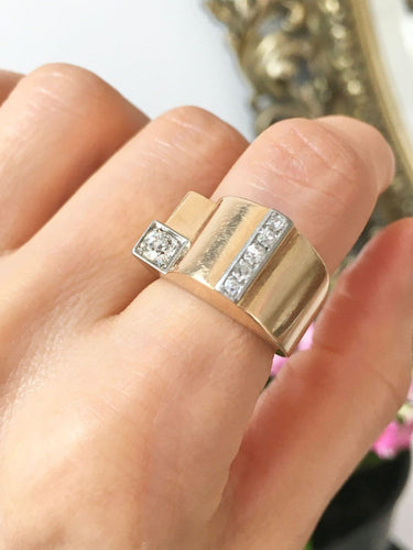 Bague 52 Tank - Bague en or jaune 18K, platine et diamants 58 Facettes 274