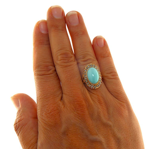 Bague 52 Bague en or jaune avec turquoise et diamants taille rose 58 Facettes G3966