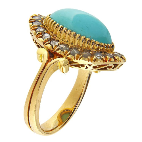 Bague 52 Bague en or jaune avec turquoise et diamants taille rose 58 Facettes G3966