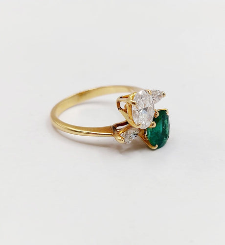 Bague 47 Bague toi et moi en or 18k, diamant, émeraude et diamants 58 Facettes A07434