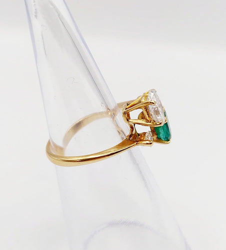 Bague 47 Bague toi et moi en or 18k, diamant, émeraude et diamants 58 Facettes A07434