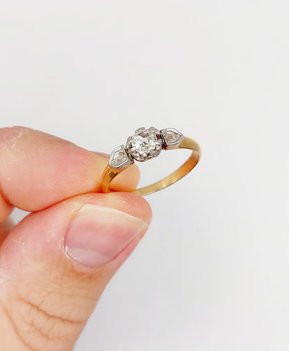 Bague 56.5 Bague solitaire antique en or rose 18k et diamant taille ancienne 58 Facettes A07438