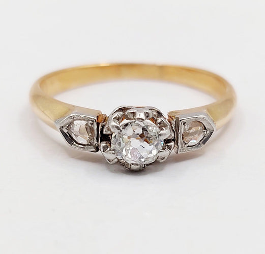 Bague 56.5 Bague solitaire antique en or rose 18k et diamant taille ancienne 58 Facettes A07438