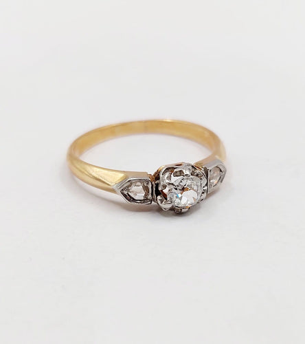 Bague 56.5 Bague solitaire antique en or rose 18k et diamant taille ancienne 58 Facettes A07438