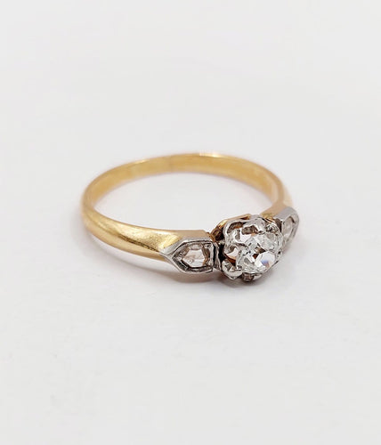 Bague 56.5 Bague solitaire antique en or rose 18k et diamant taille ancienne 58 Facettes A07438