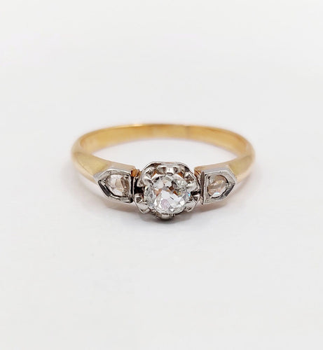 Bague 56.5 Bague solitaire antique en or rose 18k et diamant taille ancienne 58 Facettes A07438
