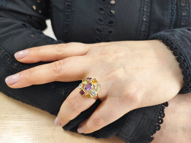 Bague 58 Bague Cocktail Tutti Frutti en or jaune 58 Facettes Bag-1953