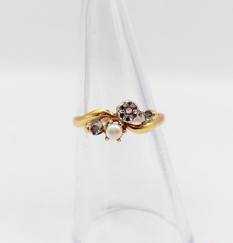 Bague 52 Bague toi et moi en or 18K, diamants taille rose et perle 58 Facettes A07450
