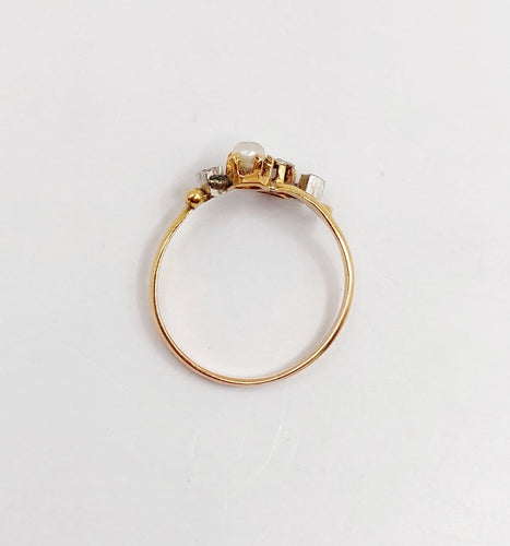 Bague 52 Bague toi et moi en or 18K, diamants taille rose et perle 58 Facettes A07450