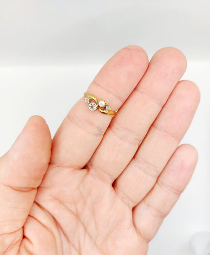 Bague 52 Bague toi et moi en or 18K, diamants taille rose et perle 58 Facettes A07450