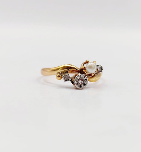 Bague 52 Bague toi et moi en or 18K, diamants taille rose et perle 58 Facettes A07450