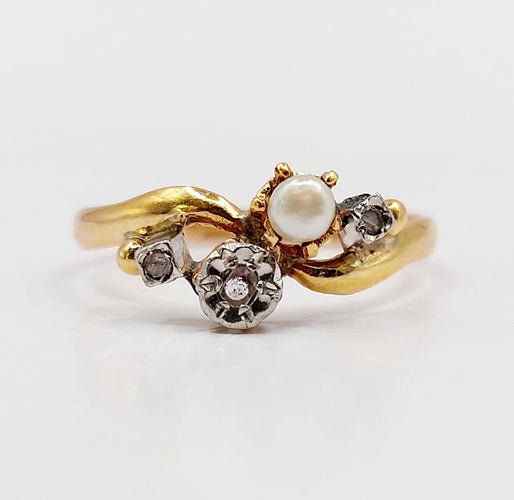 Bague 52 Bague toi et moi en or 18K, diamants taille rose et perle 58 Facettes A07450
