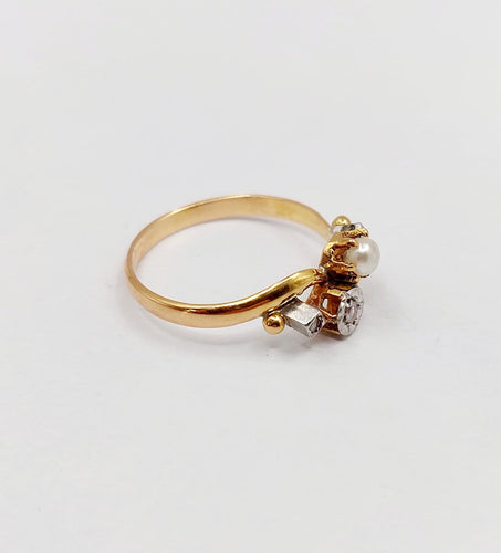 Bague 52 Bague toi et moi en or 18K, diamants taille rose et perle 58 Facettes A07450