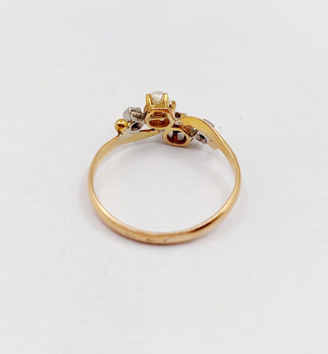 Bague 52 Bague toi et moi en or 18K, diamants taille rose et perle 58 Facettes A07450