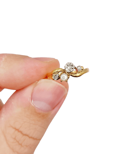 Bague 52 Bague toi et moi en or 18K, diamants taille rose et perle 58 Facettes A07450