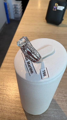 Bague 58 Bague en or blanc et aigue-marine 58 Facettes Bague 001