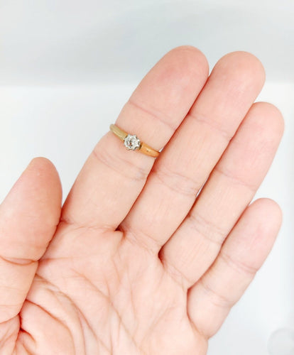 Bague 54 Bague solitaire antique en or rose 18k, platine et diamant 58 Facettes A07458