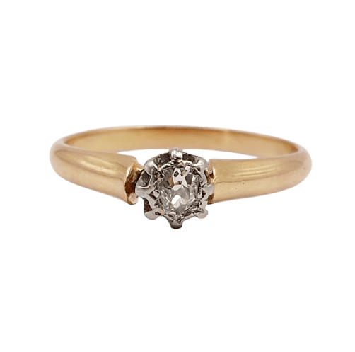 Bague 54 Bague solitaire antique en or rose 18k, platine et diamant 58 Facettes A07458