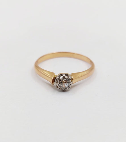 Bague 54 Bague solitaire antique en or rose 18k, platine et diamant 58 Facettes A07458