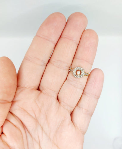 Bague 51 Bague marguerite antique en or 18k, platine, perle et diamants 58 Facettes A07460