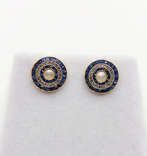 Boutons de col Art déco en or 18K, perle, diamants et saphirs 58 Facettes A07461