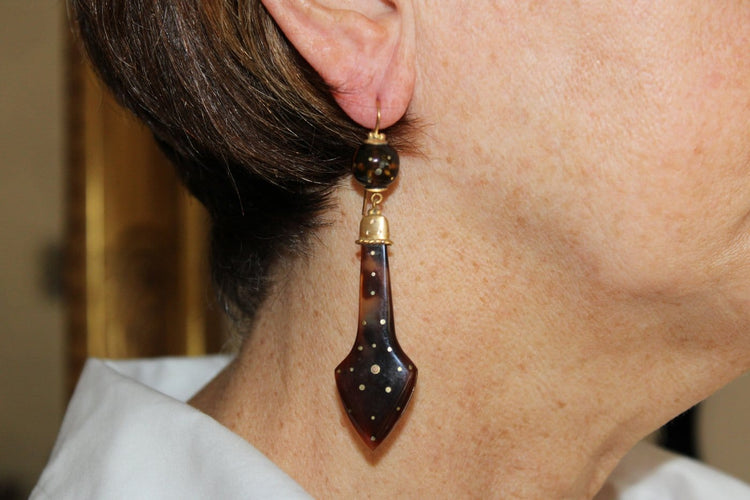 Boucles d'oreilles Boucles d'oreilles anciennes en écaille piquée d'or 14K 58 Facettes 7414