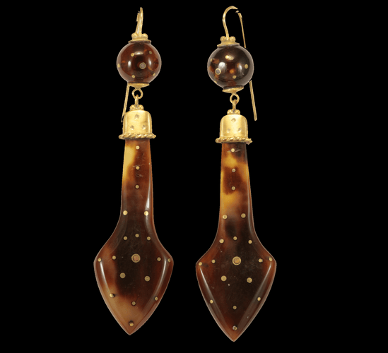 Boucles d'oreilles Boucles d'oreilles anciennes en écaille piquée d'or 14K 58 Facettes 7414
