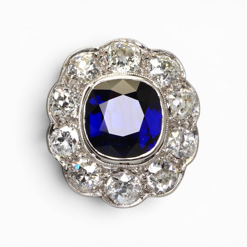 Bague 53 Marguerite - Bague en platine avec saphir et diamants 58 Facettes