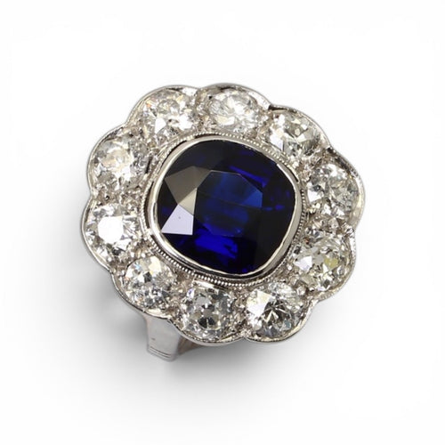 Bague 53 Marguerite - Bague en platine avec saphir et diamants 58 Facettes