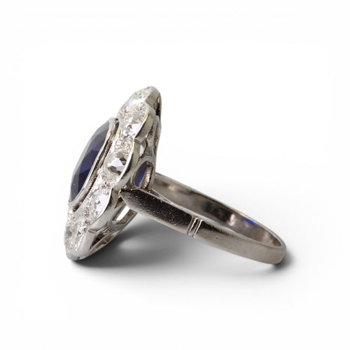 Bague 53 Marguerite - Bague en platine avec saphir et diamants 58 Facettes