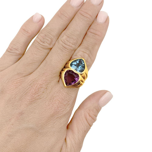 Bague 56 Bague Cœurs en or jaune, améthyste et topaze 58 Facettes 35754