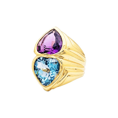 Bague 56 Bague Cœurs en or jaune, améthyste et topaze 58 Facettes 35754