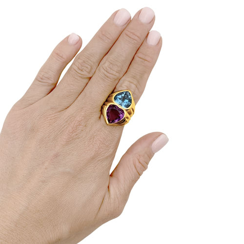 Bague 56 Bague Cœurs en or jaune, améthyste et topaze 58 Facettes 35754