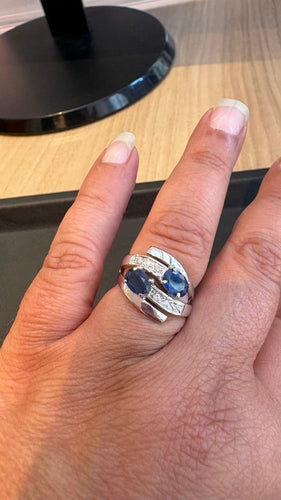 Bague 53 Bague en or blanc, saphirs et diamants 58 Facettes Bague 001