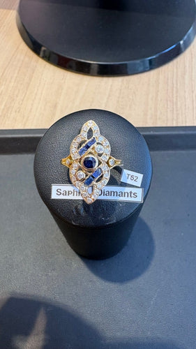 Bague 52 Bague marquise en or jaune, saphirs et diamants 58 Facettes Bague 001
