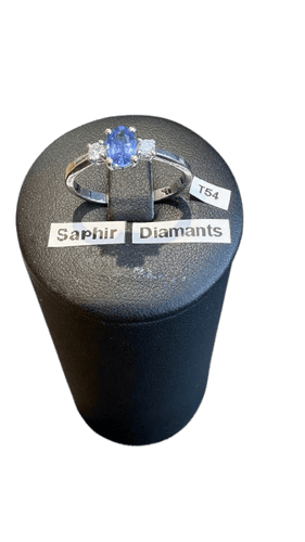Bague 54 Bague en or blanc avec saphir et diamants 58 Facettes Bague 001