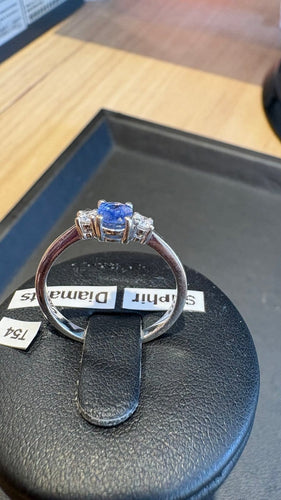 Bague 54 Bague en or blanc avec saphir et diamants 58 Facettes Bague 001
