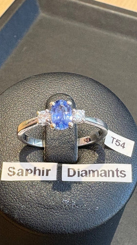 Bague 54 Bague en or blanc avec saphir et diamants 58 Facettes Bague 001