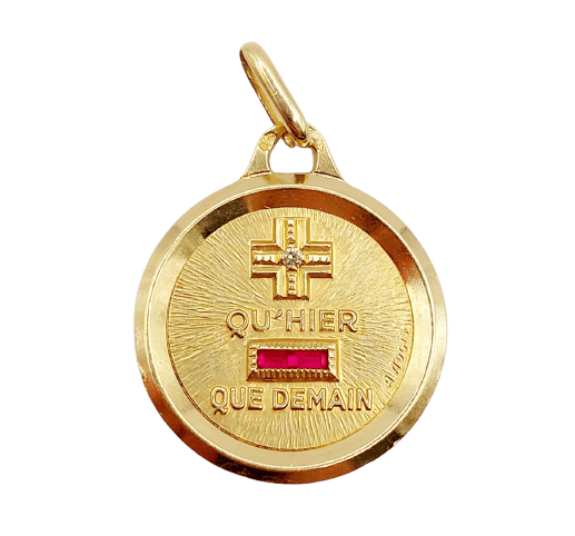 Pendentif Augis - Pendentif médaille d'amour en or 18k, diamant et rubis 58 Facettes A07468