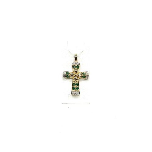 Pendentif Pendentif croix en or jaune, émeraudes et diamants 58 Facettes Z15B51843