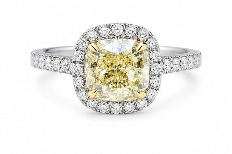 Bague 52 Solitaire - Bague en or blanc 18 carats, diamant jaune 58 Facettes Fl