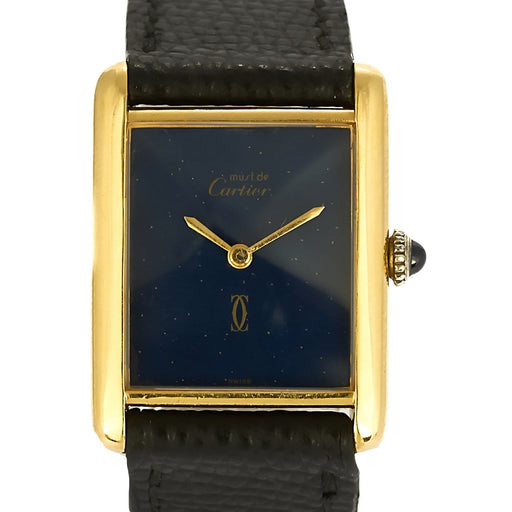 Montre Cartier Tank Must - Montre en argent plaqué or cadran laqué bleu 58 Facettes A1198