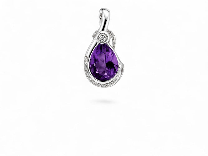 Collier Collier pendentif goutte d’améthyste en or blanc et diamants 58 Facettes fb3