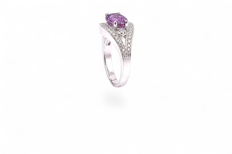 Bague 53 Papillon de Ceylan - Bague en or blanc, saphir et diamants 58 Facettes fb5