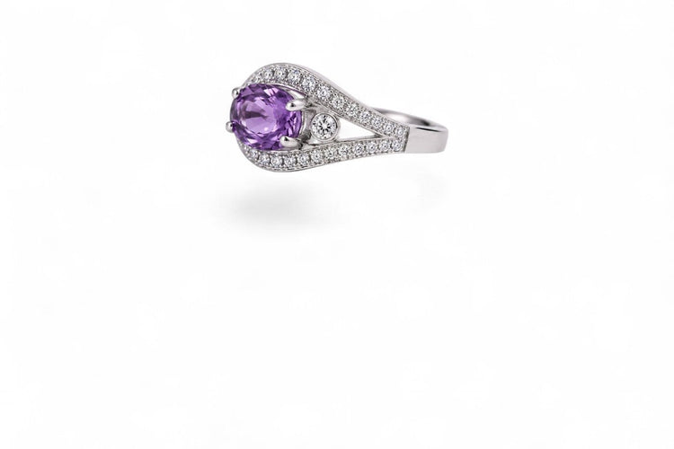 Bague 53 Papillon de Ceylan - Bague en or blanc, saphir et diamants 58 Facettes fb5