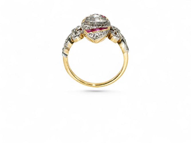 Bague 51 Bague marquise Art Nouveau en or et platine, diamants et saphirs 58 Facettes fba