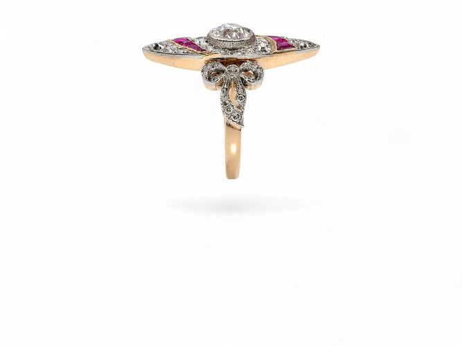 Bague 51 Bague marquise Art Nouveau en or et platine, diamants et saphirs 58 Facettes fba